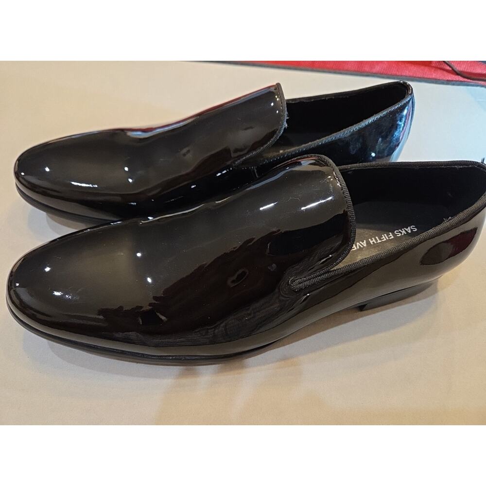 Saks Fifth Avenue Black Patent Leather Tuxedo Loafers Size 9 M Formal Dress